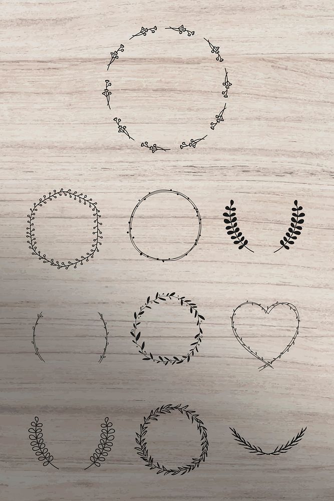 Black leafy frame set vector