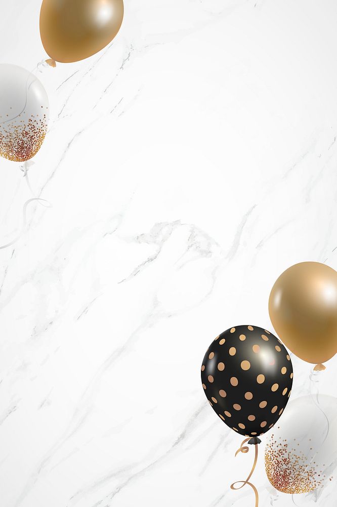 Elegant party balloons psd in marble background