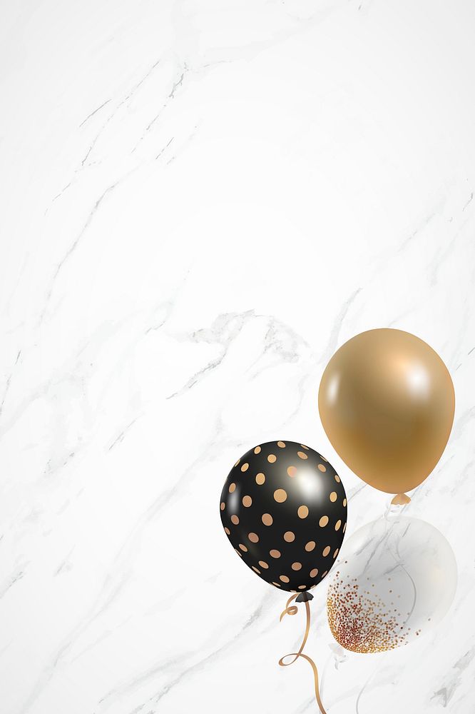 New year party balloons psd in marble background
