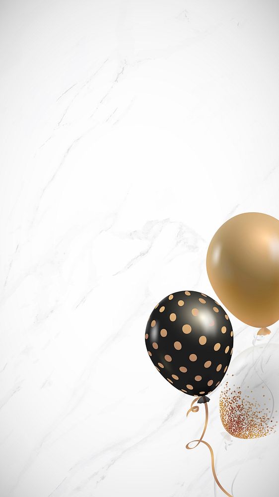 Birthday party balloons in marble wallpaper