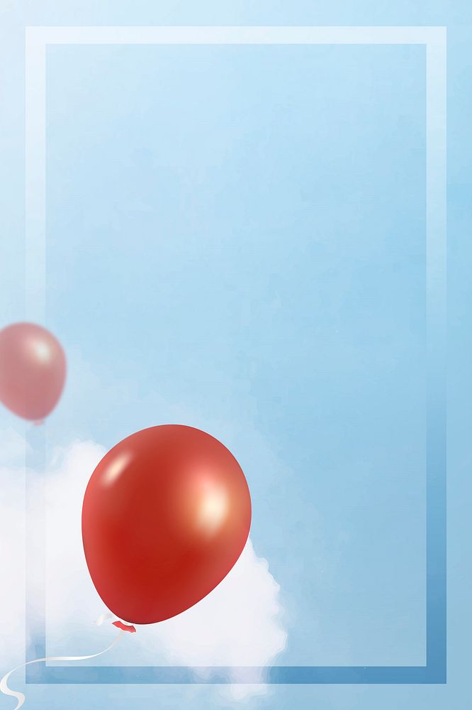 Sky frame psd with red flying balloons