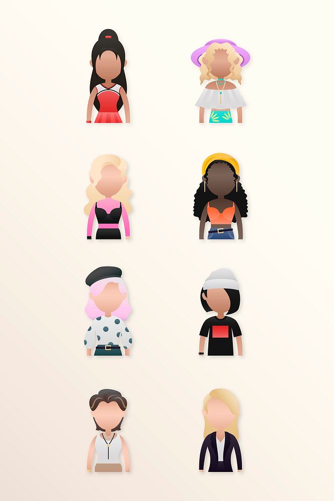 Set of diverse women avatar character vector