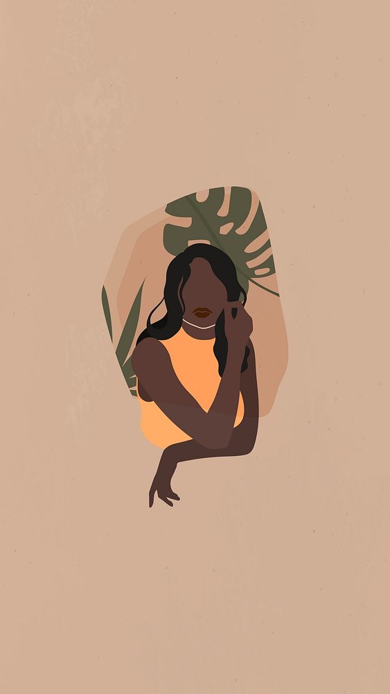 Black woman with a monstera leaf vector