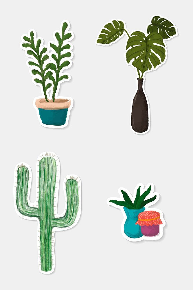 Set of botanical watercolor sticke doodle vector