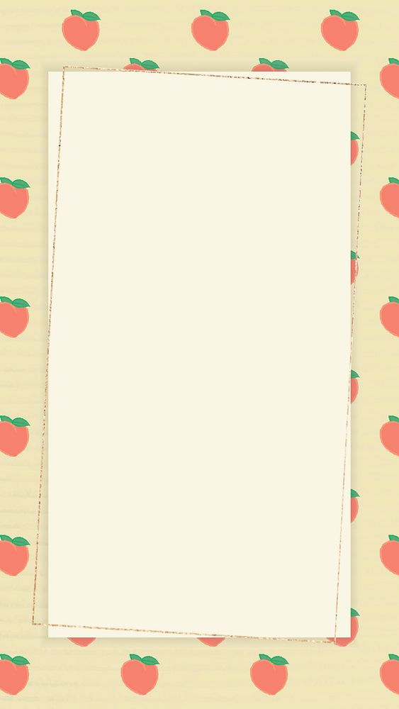 Gold frame on hand drawn peach pattern mobile phone wallpaper vector
