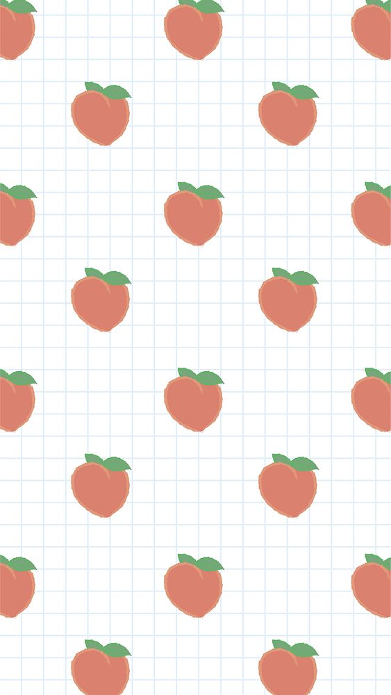Hand drawn peach pattern on white grid mobile phone wallpaper illustration