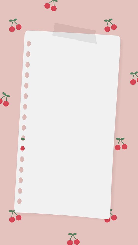 Blank notepaper on red cherry pattern mobile phone wallpaper vector