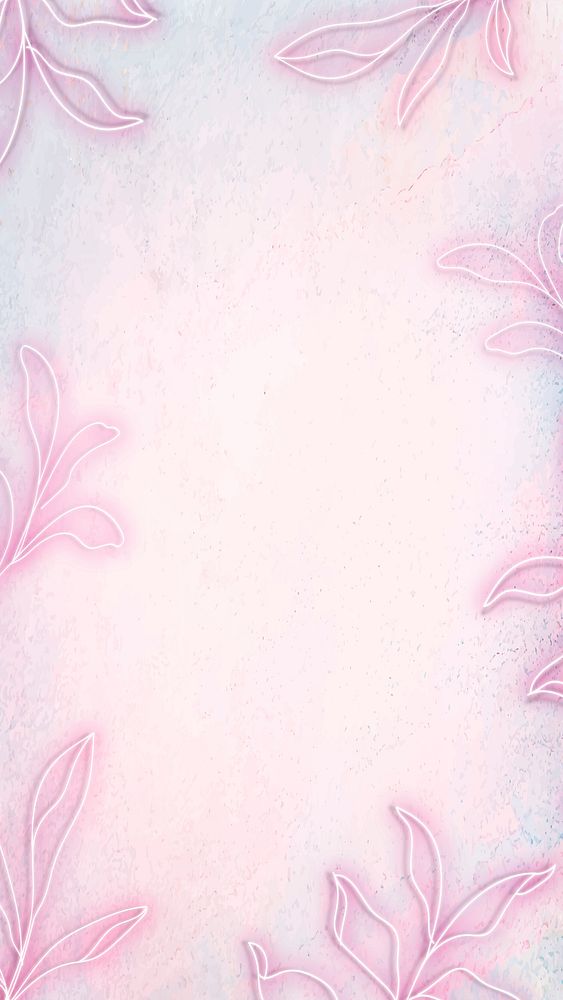 Pink neon leaves mockup design mobile phone wallpaper illustration
