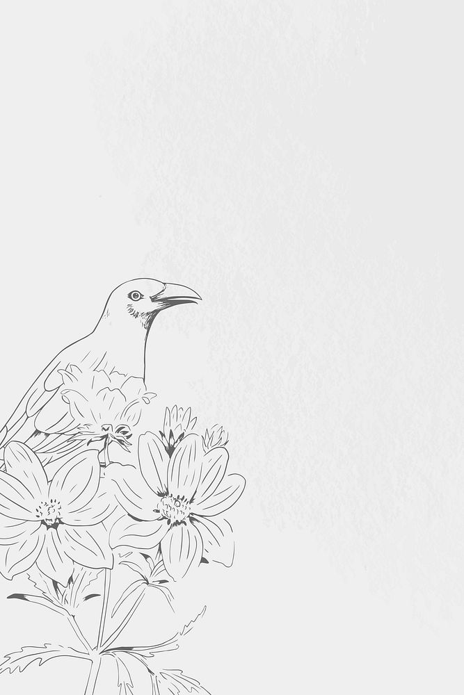 Hand drawn bird and flower pattern on white background vector