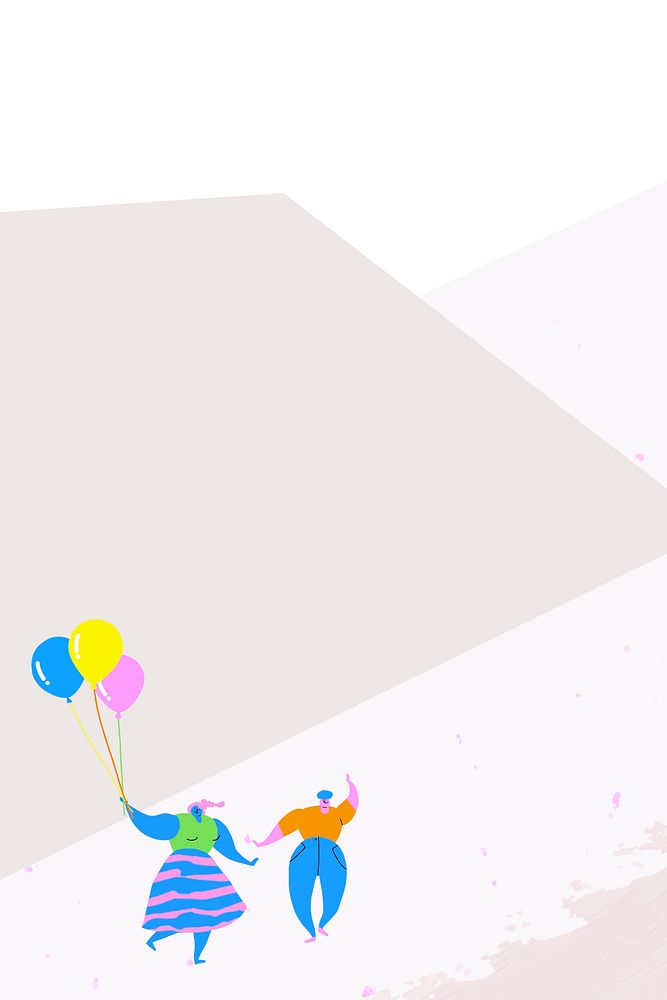 Male and female characters walking with balloons background illustration