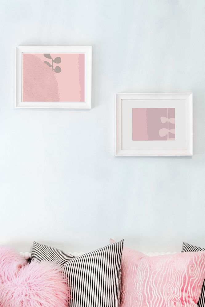 Living room with wall frames mockup illustration