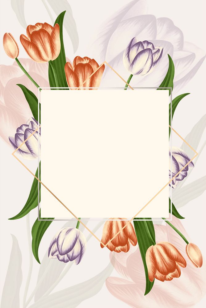 Vintage tulip flower frame mobile phone wallpaper illustration