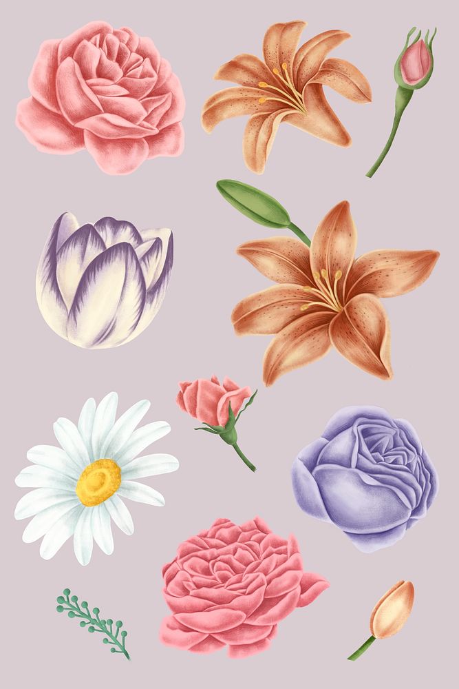 Vintage flower element collection mobile phone wallpaper illustration mockup