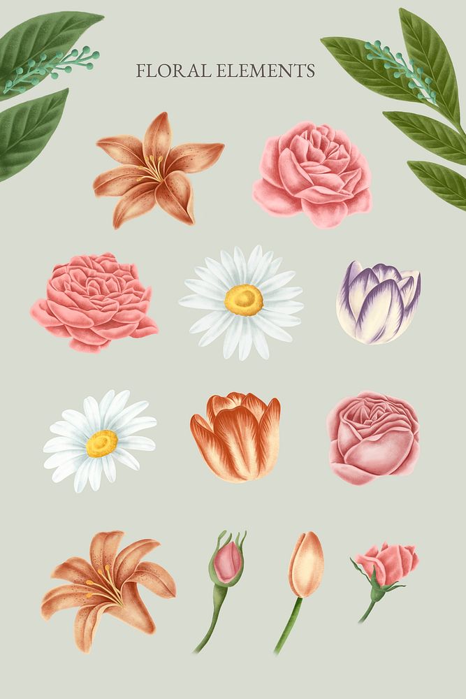 Vintage floral elements mobile phone wallpaper illustration mockup