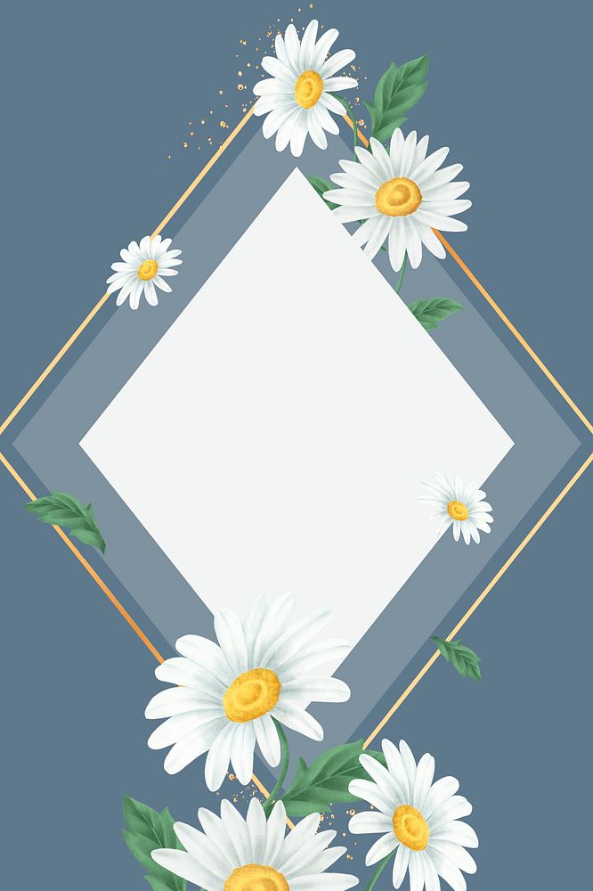 Daisy flower frame on blue background mobile phone wallpaper illustration