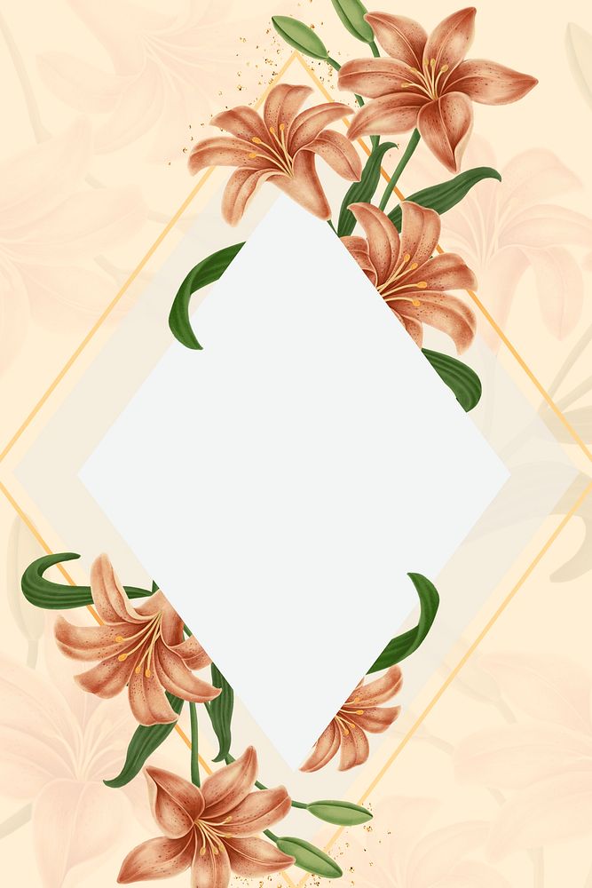 Lily flower frame mobile phone wallpaper illustration