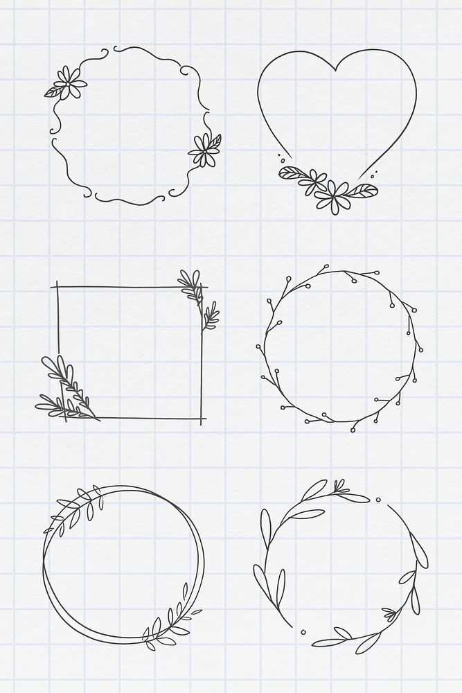 Floral frame set on grid background vector