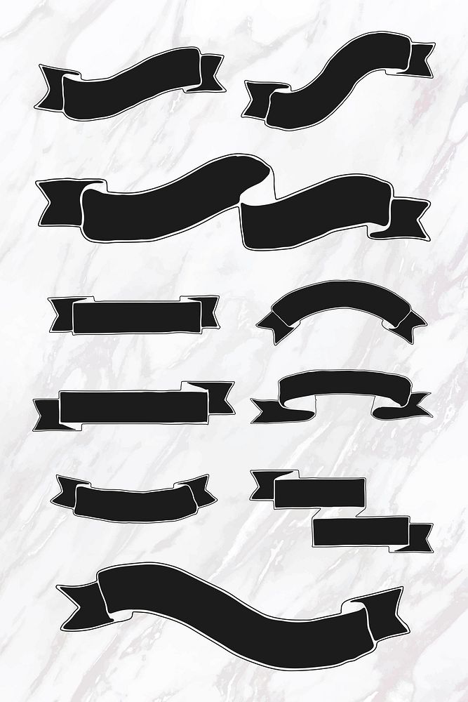 Set of black ribbon banner vectors