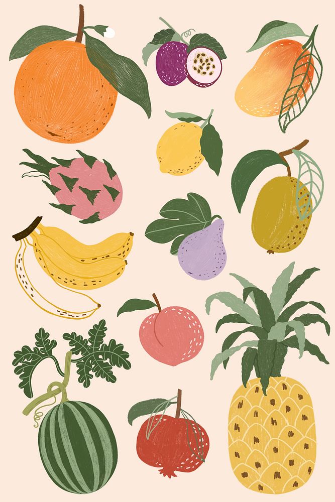 Hand drawn fruits design resource pack mockup