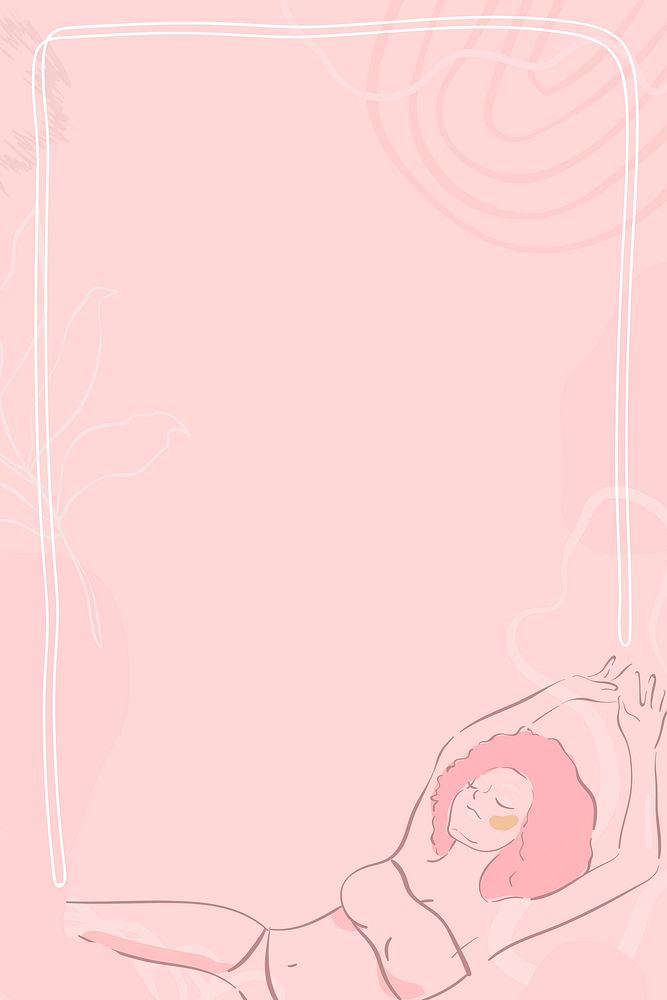 Pink feminine line art frame vector