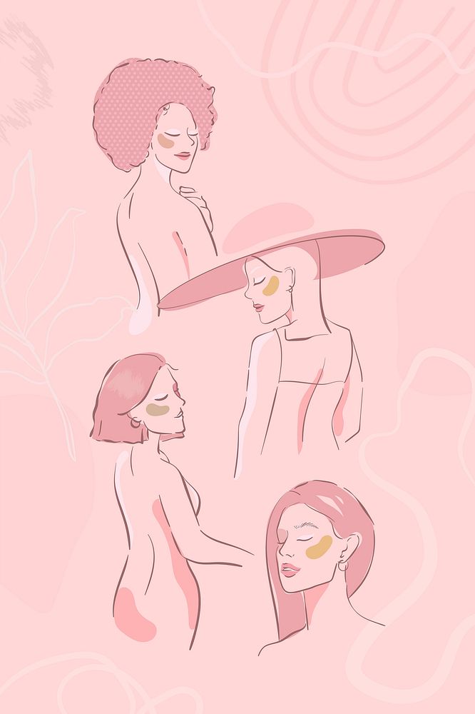 Pink feminine line art set vector