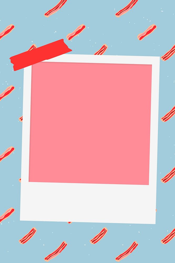 Vector instant photo frame on bacon pattern background