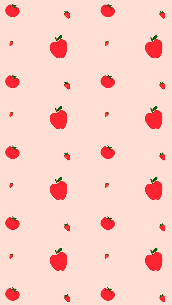 Psd apple strawberry seamless pattern pink background