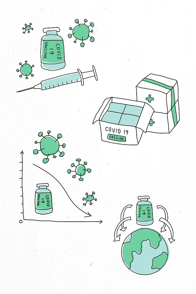 Covid 19 vaccine development psd doodles illustration