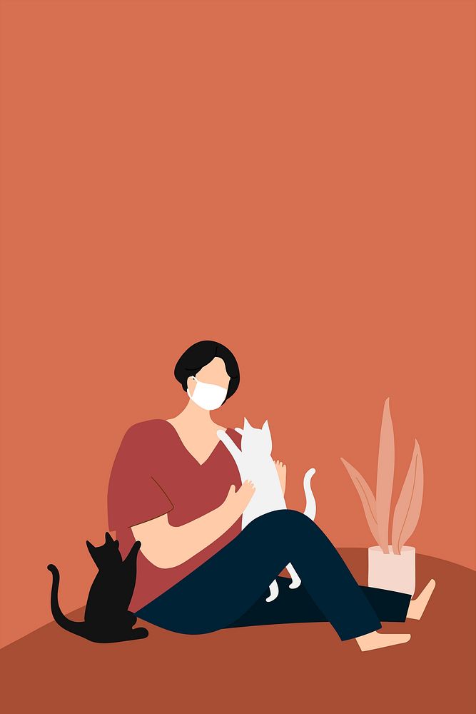Woman in quarantine playing with her cats vector 