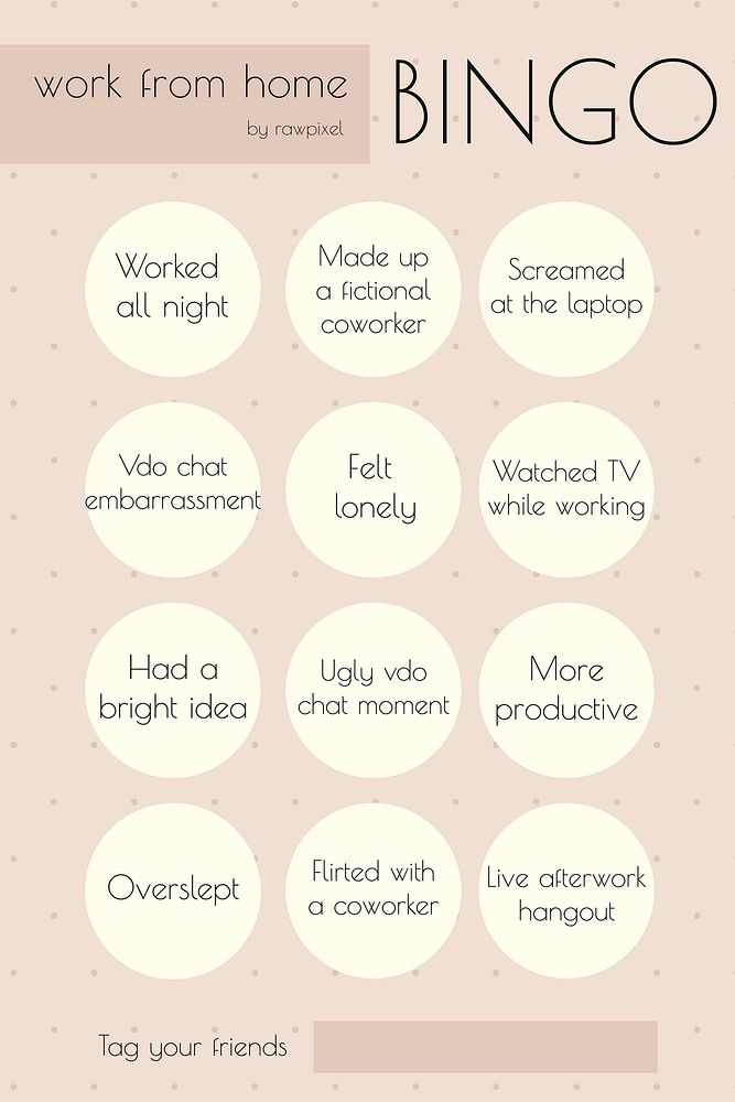 Work from home social media story bingo challenge