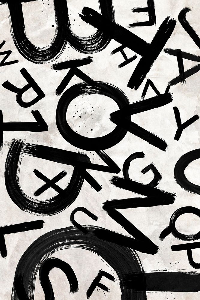 Jumbled alphabet brush stroke hand drawn font style set