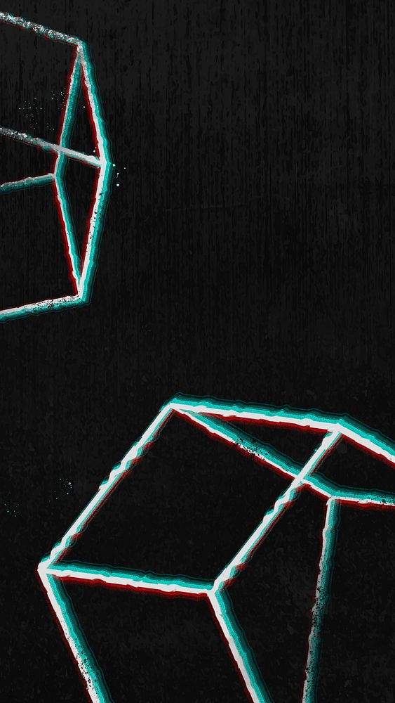 Glitch neon pentagonal prism on a black background