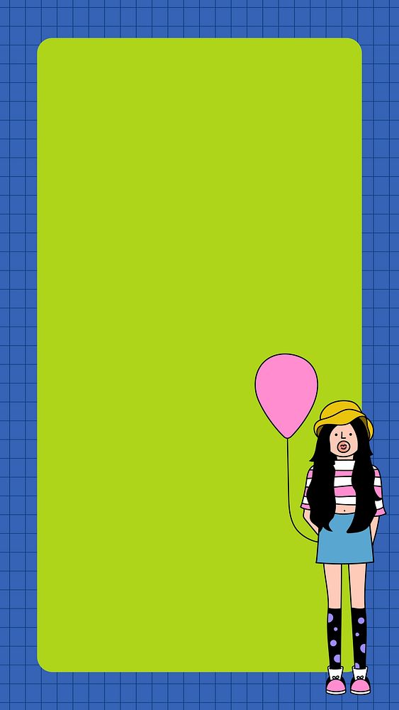 Girl blowing bubble gum and pink balloon background vector