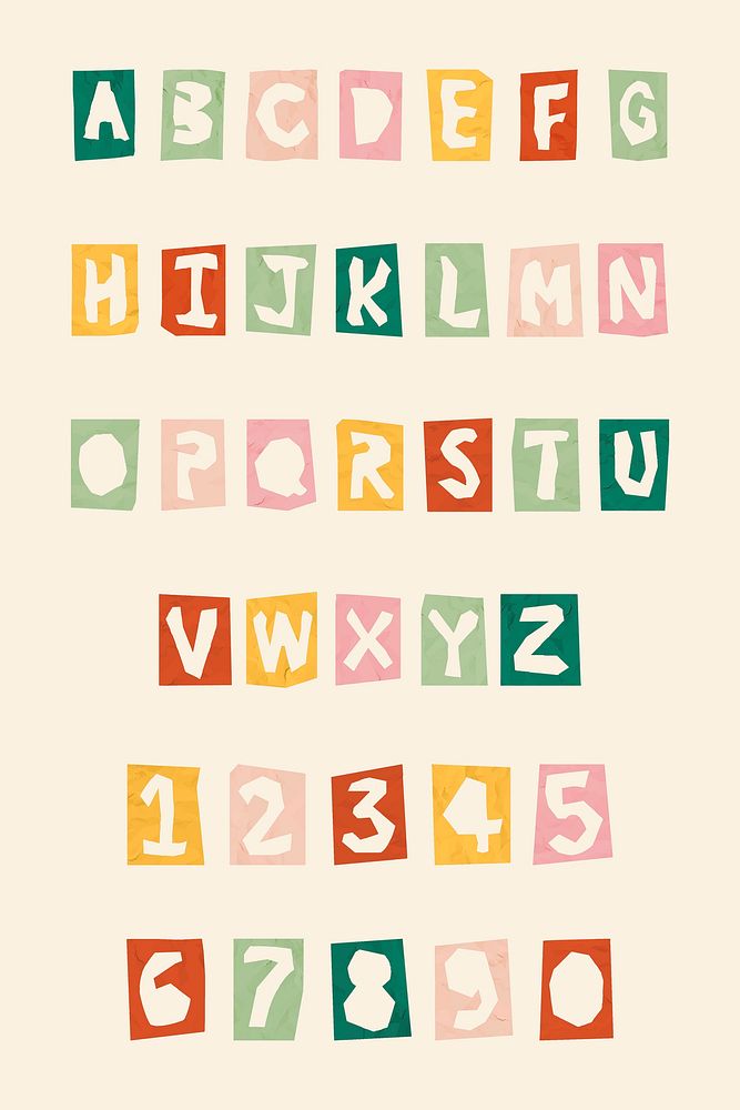 Paper cut alphabet and number typography kids vector set