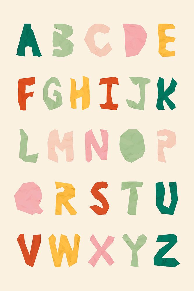 Paper cut letter kids alphabet vector set