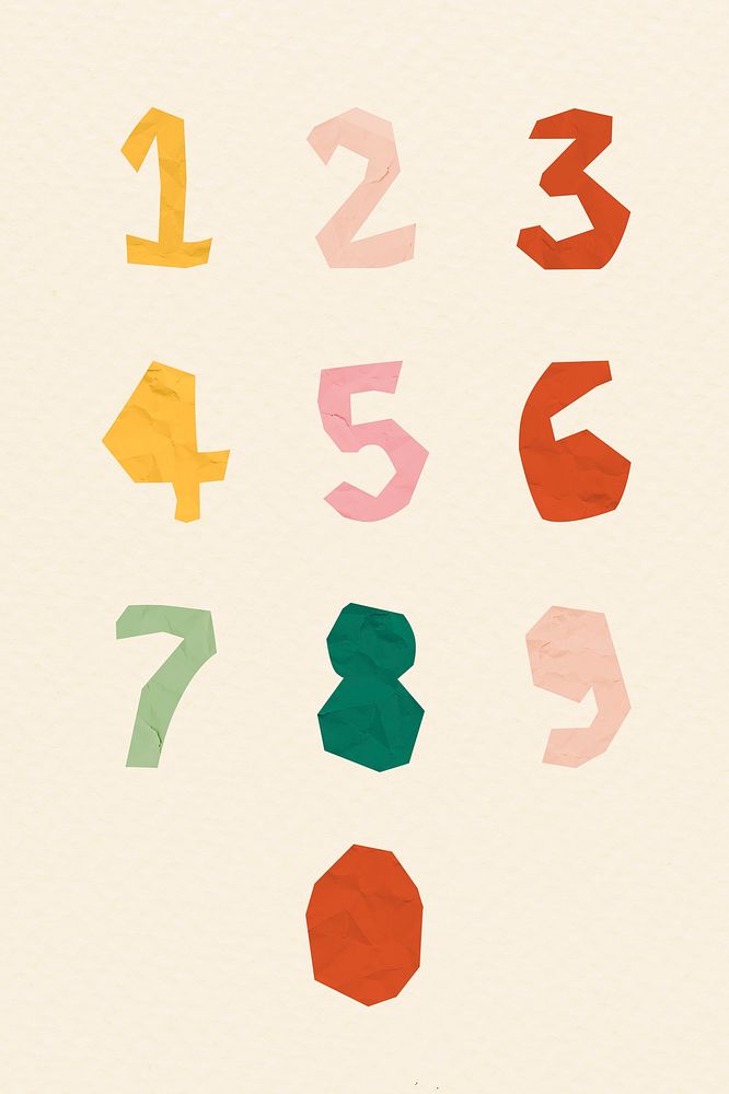 Number font paper cut kids typography psd set