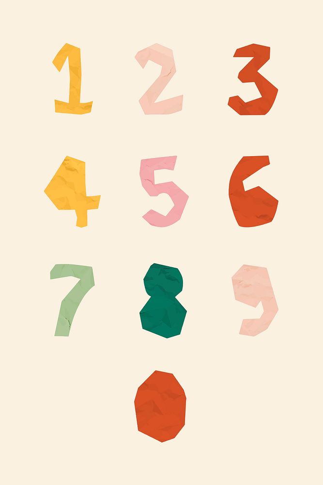 Number font paper cut kids typography vector set