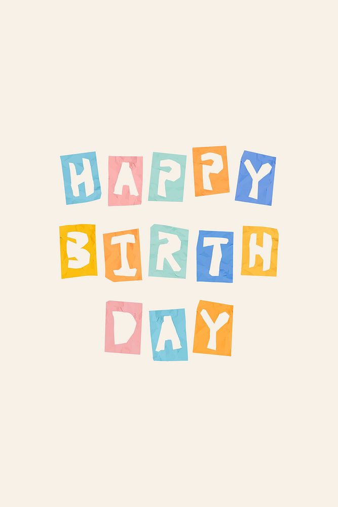 Happy birthday phrase psd colorful typography paper cut font