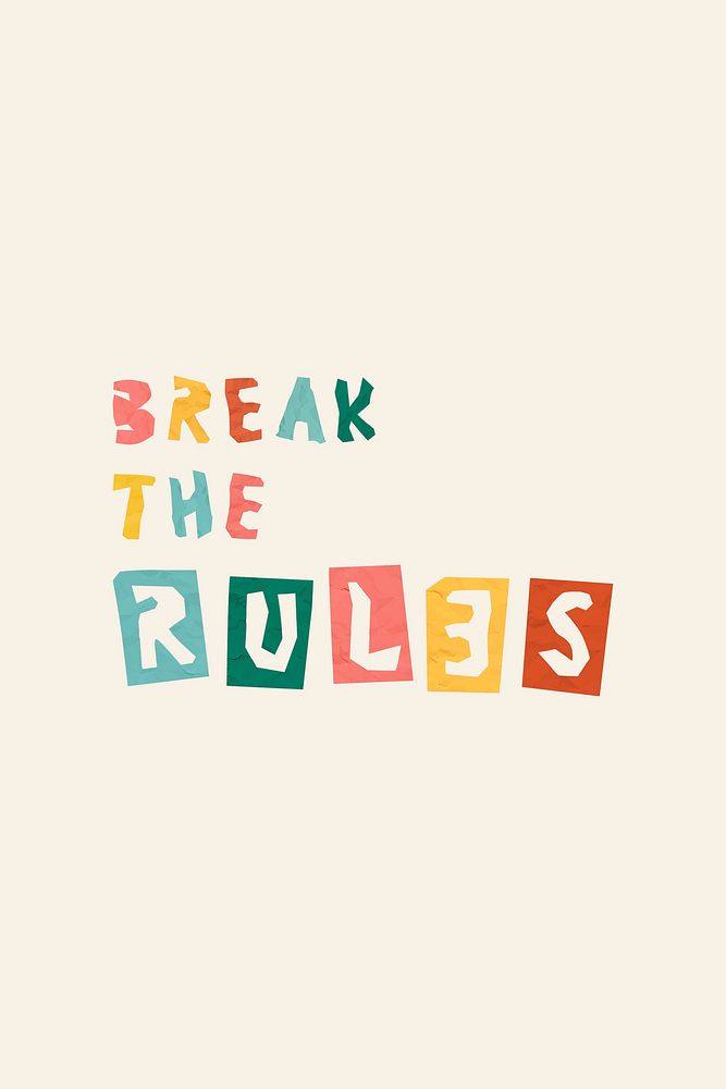 Text BREAK THE RULES paper cut vector typography font