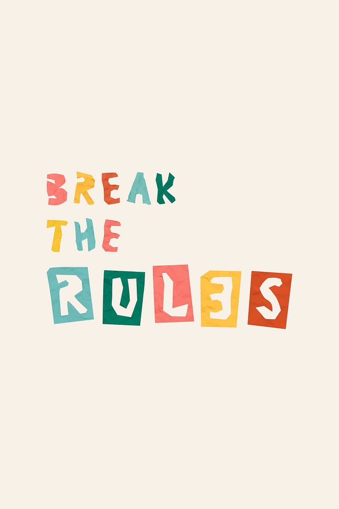Text break the rules paper cut typography font