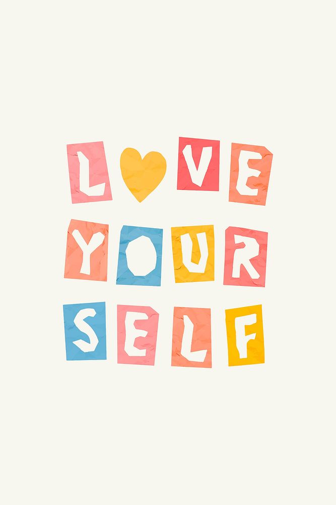 Love yourself word torn paper font typography