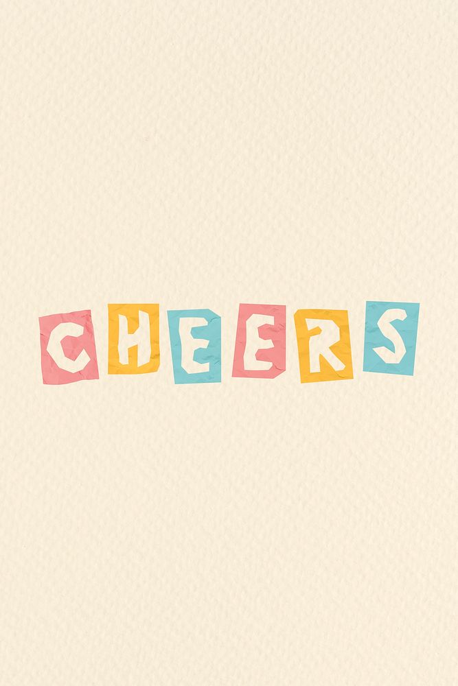 Paper cut font CHEERS psd word colorful typography