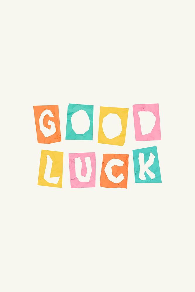 Cute GOOD LUCK text paper cut vector typography font