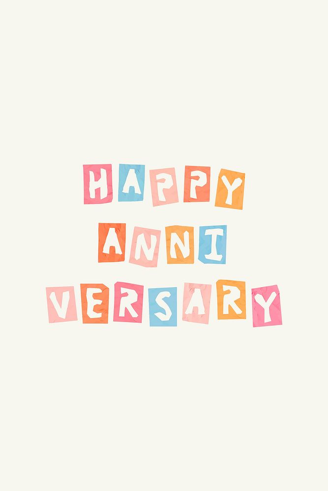 Cute text HAPPY ANNIVERSARY paper cut font vector typography