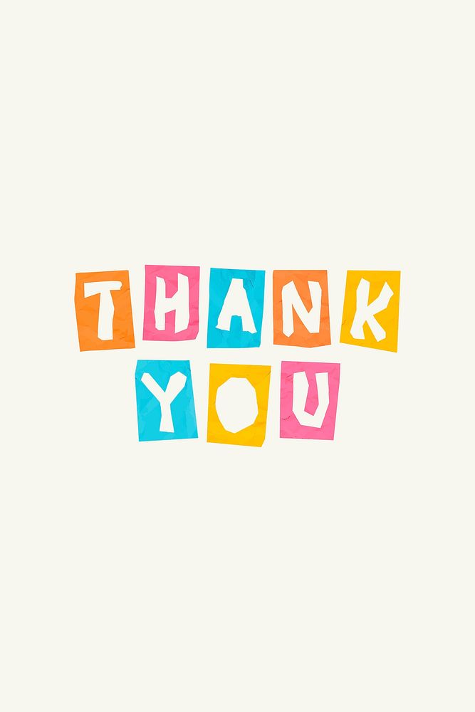 Cute thank you word paper cut typography font