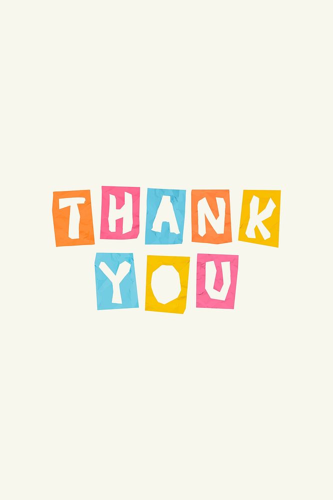 Thank you word paper cut psd typography font