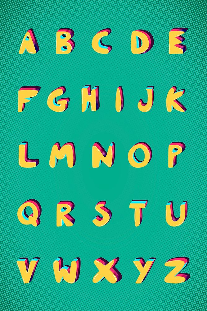 A-Z bold funky font alphabet typography  set