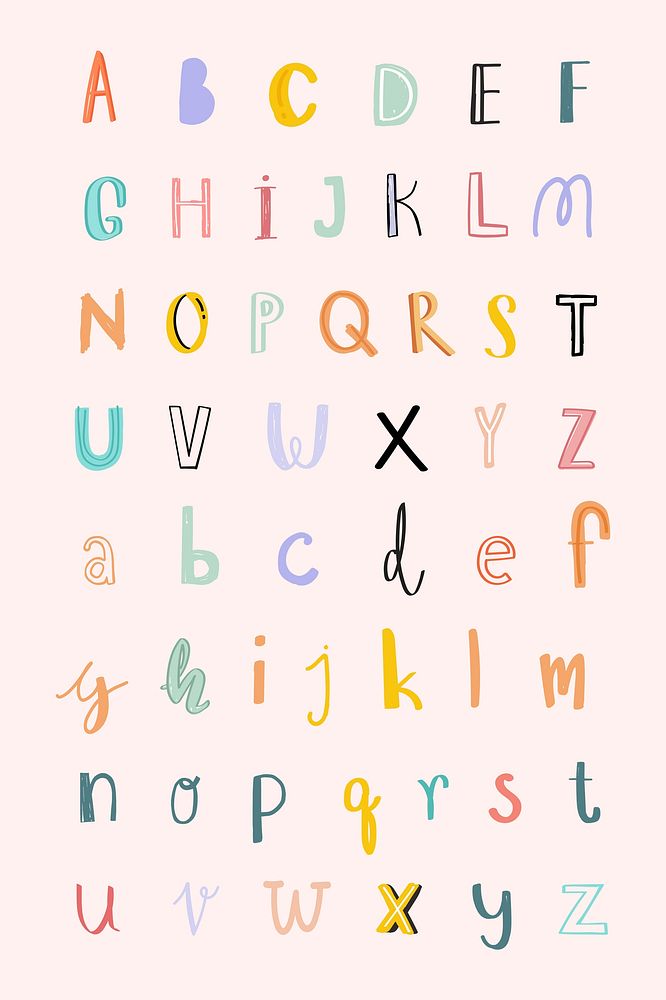 Pastel doodle alphabet word art set