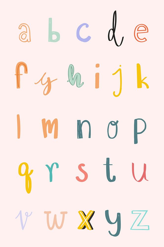 Psd alphabet hand drawn doodle font typography set
