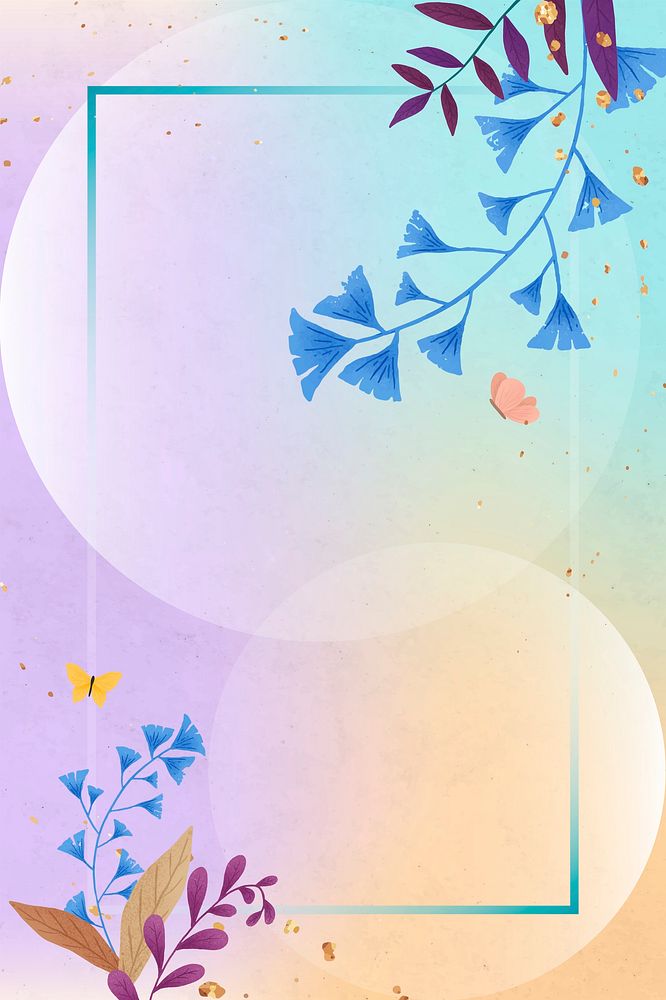 Psd colorful cute floral frame gradient banner